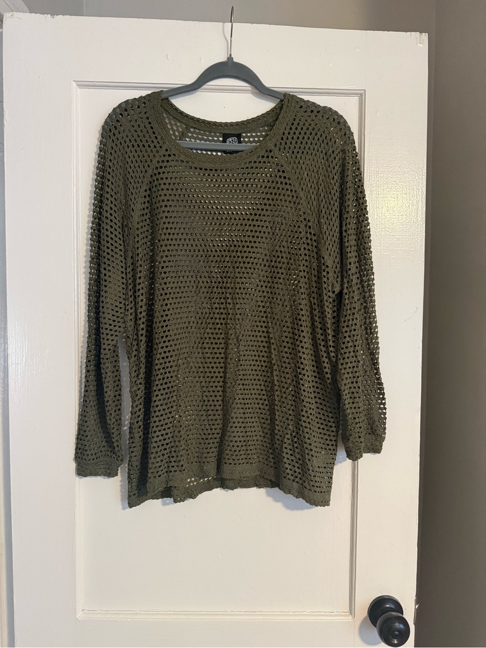 bobeau Olive Open-Weave Crewneck Sweater